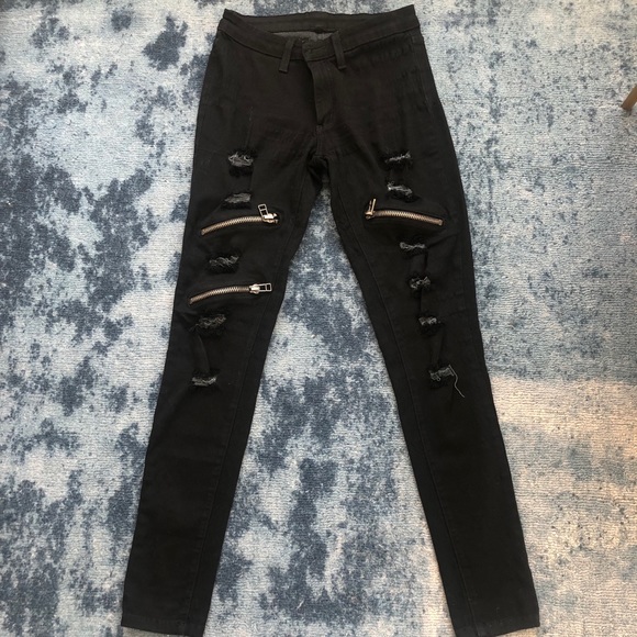 black skinny zipper jeans